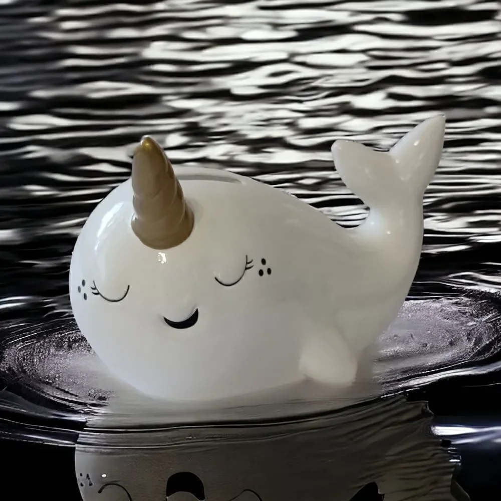 Target‎ Narwhal Bank Ceramic White Pillowfort Piggy Coin Figurine Coastal Beach.